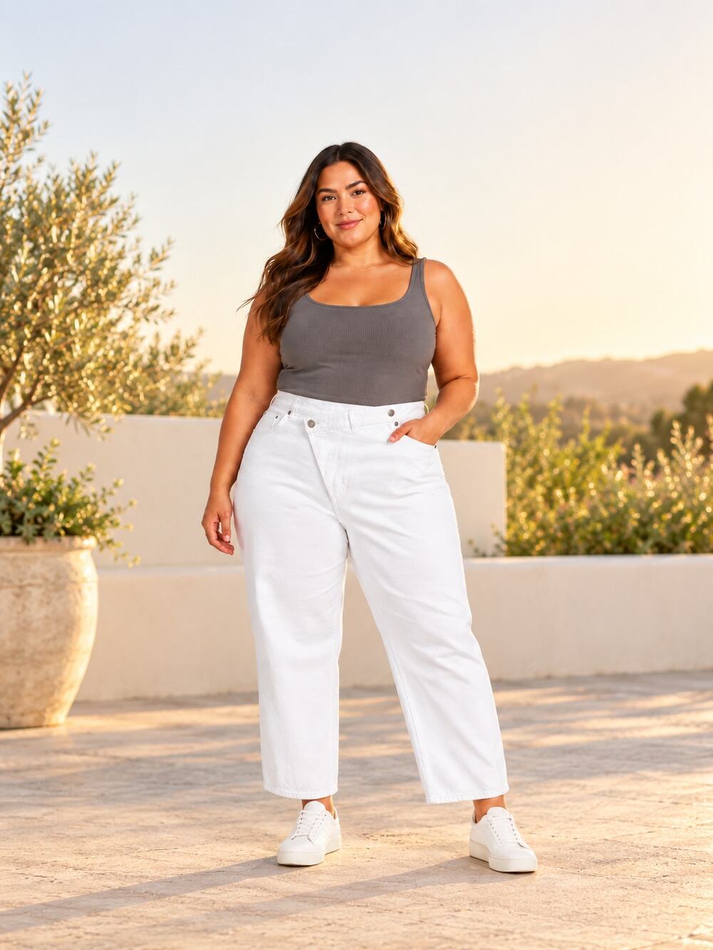 KBB by Kahlana Dylan Jean White Crossover Waist Straight Leg Jeans 17 NWT